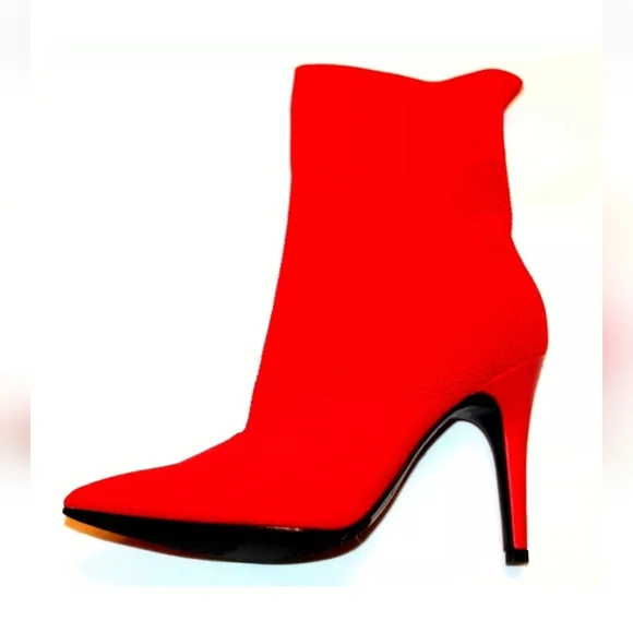 Brash Women's Xaya Red Mid-Calf Pointed Toe Stiletto Sock Boots 8 Sexy Booties - Picture 4 of 11